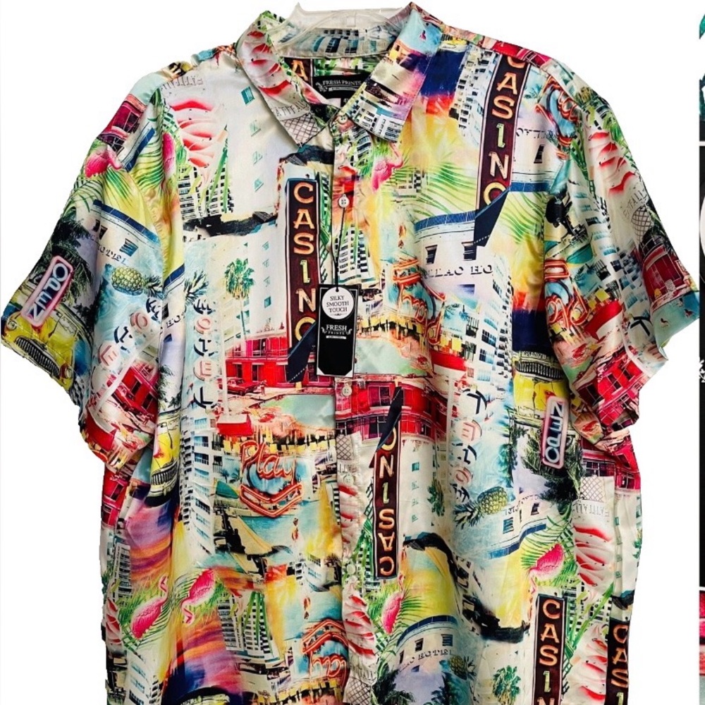 FRESH PRINTS NWT Tropical Retro MIAMI Photo Print RESORT Clubbing SHIRT 3X